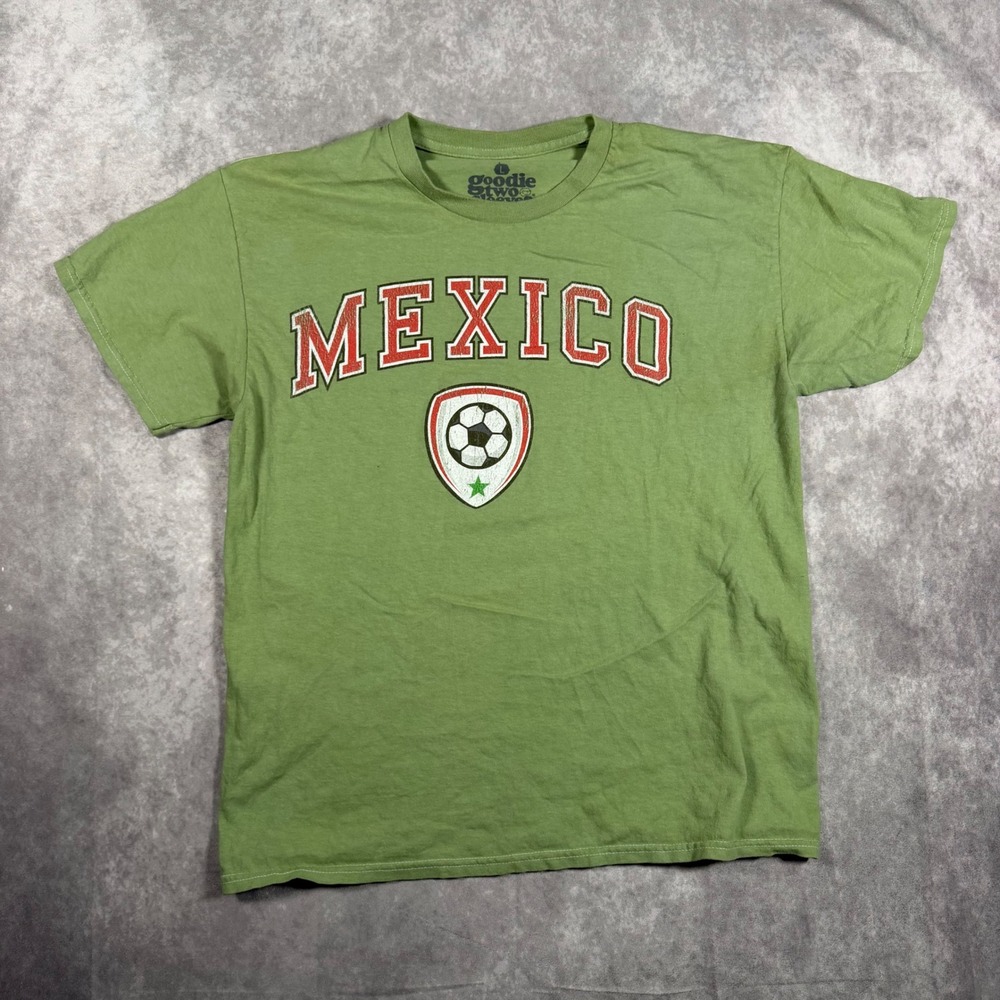 Goodie Two Sleeves Mexico Soccer Graphic Tee Mens Large Olive Green Short Sleeve